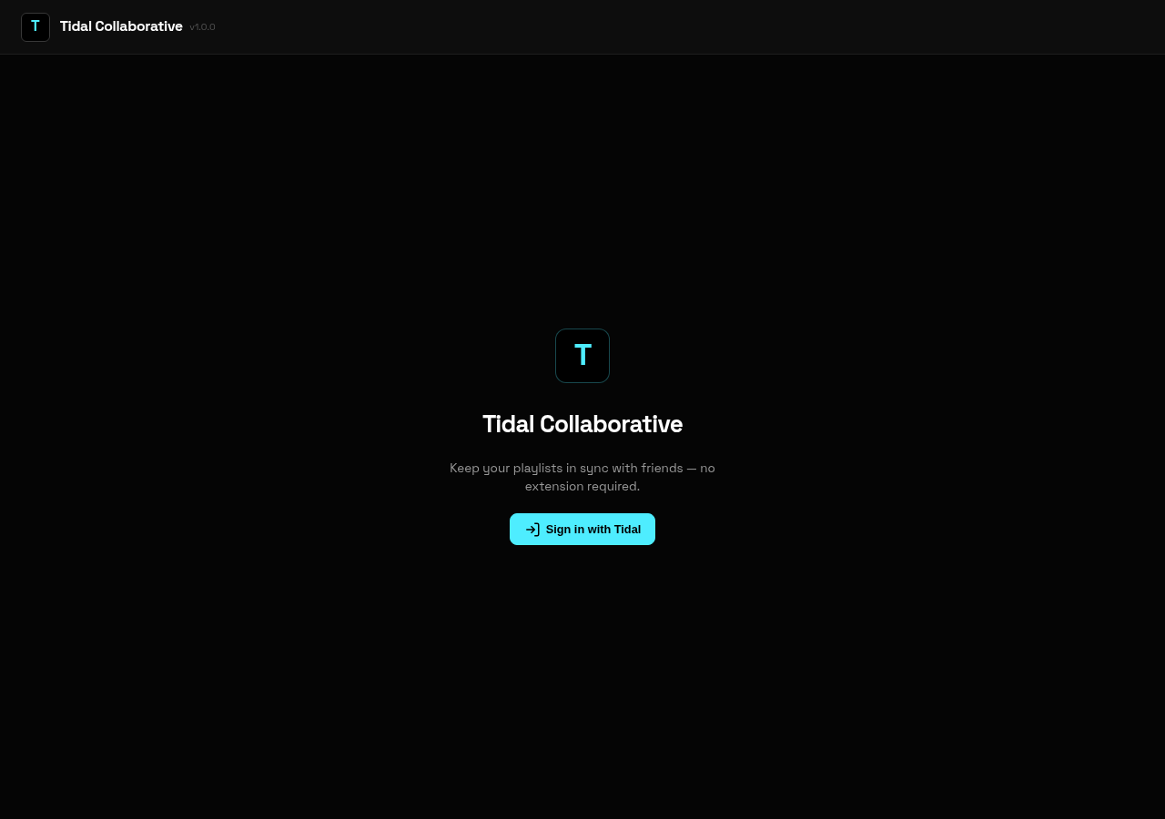 tidal-collaborative sign-in screen with a 'sign in with Tidal' button